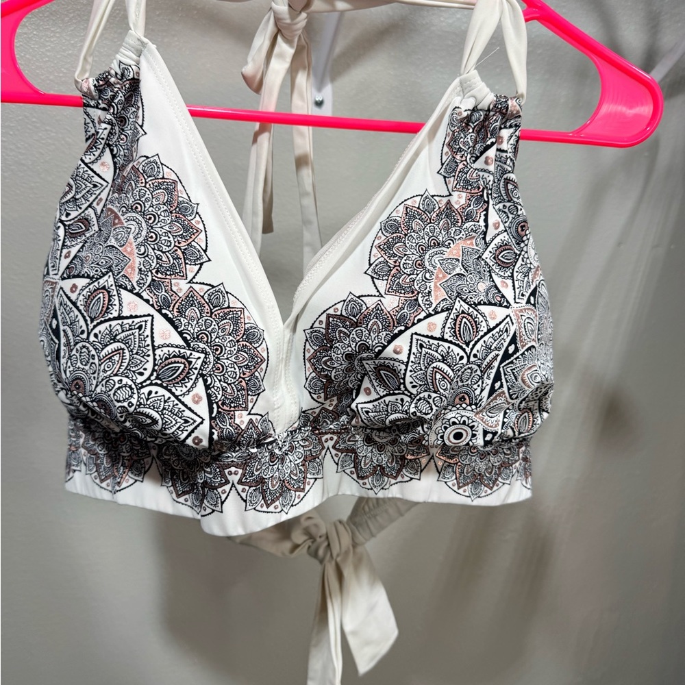 ⚡️Paisley Halter Bikini Top White Black Rose Gold Boho Tie Back Size 20